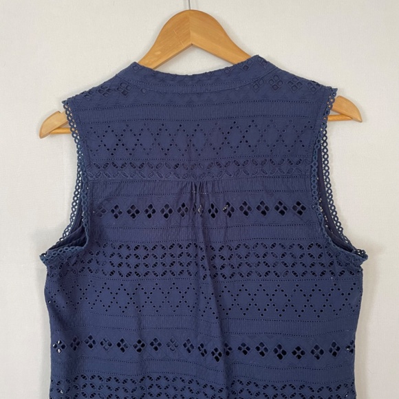 INA Size Medium Sleeveless Shift Pull Over Shirt Dress Navy Blue Eyelet Lined - Picture 6 of 9